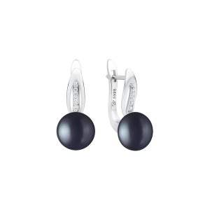 Cercei argint cu perle naturale negre si pietre, cu tortita DiAmanti SK22234EL_B-G (Argint 925‰ 2,1 g.)